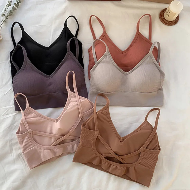 CowLost | women-tube-top-seamless-bra-crop-top-solid-color-sports-sexy-lingerie-active-bra-tops-underwear-with-removable-pads |1