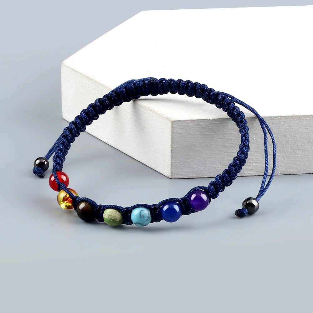 CowLost | badge-pass-holders-handmade-adjustable-7-chakra-natural-stone-beads-bracelet-6mm |30