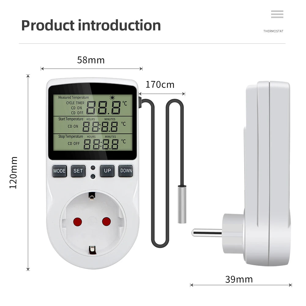 Digital Timer Socket 220V Thermostat Temperature Controller with Sensor for Cooling and Heating