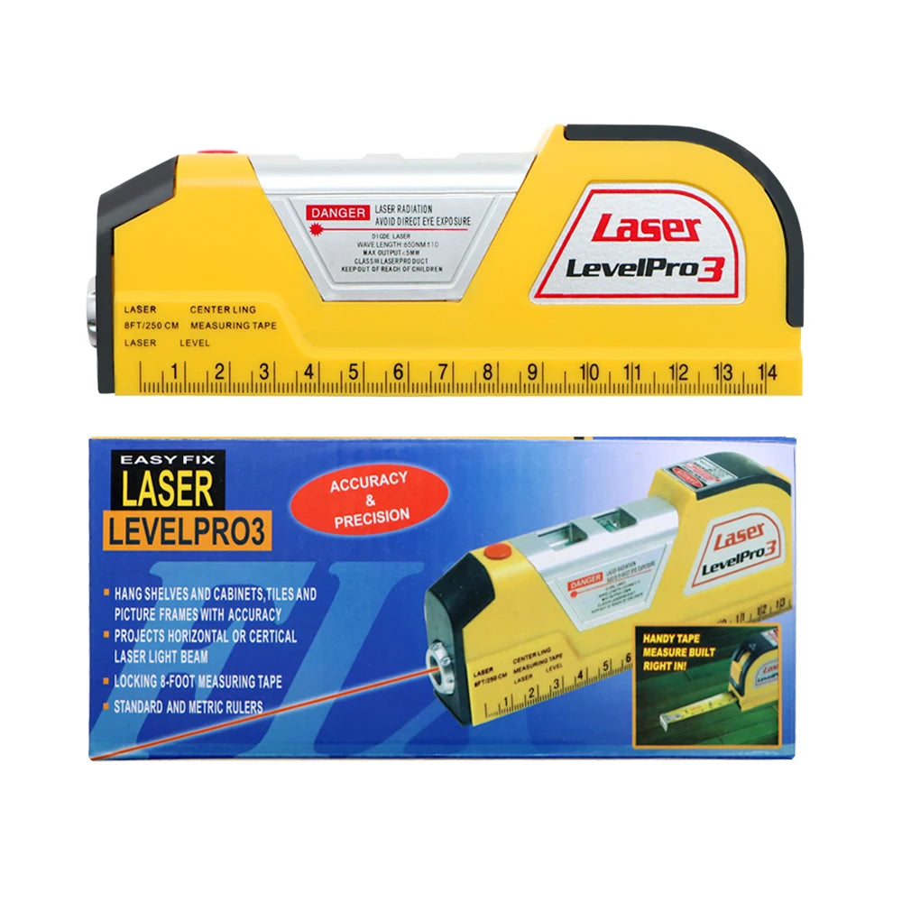 3-in-1 Infrared Laser Level Ruler Tape Measure Horizontal & Vertical Measuring Tool
