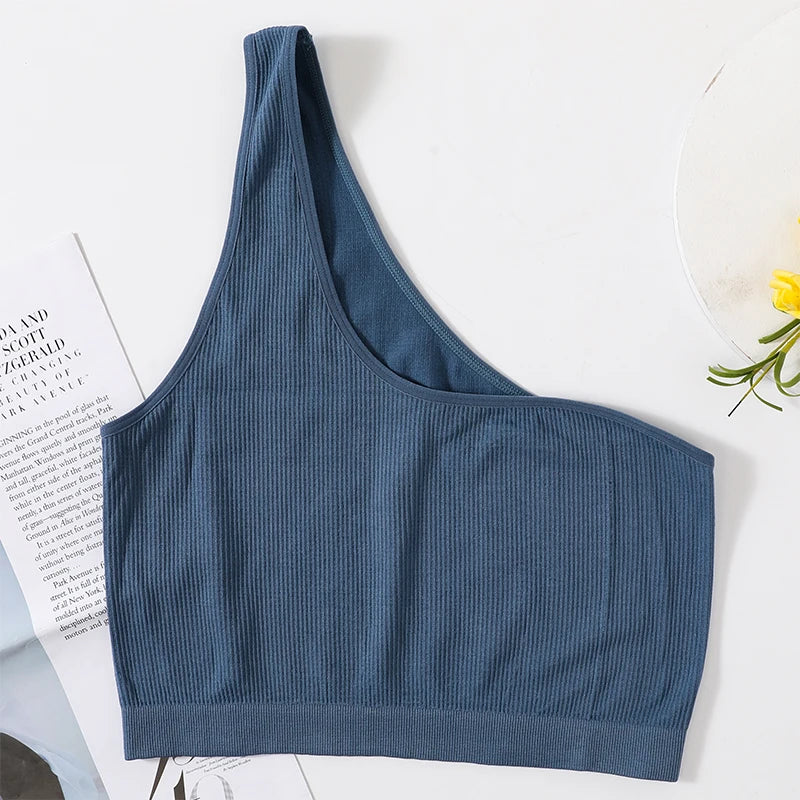 CowLost | one-shoulder-tank-tops-women-seamless-underwear-bra-top-female-crop-top-sexy-lingerie-ribbed-streetwear-camisole |4