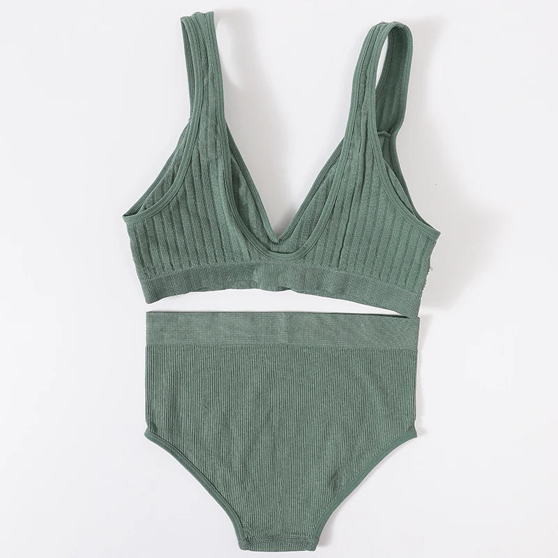 CowLost | product_id-womens-seamless-wirefree-v-neck-bra-high-waist-panties-set |2