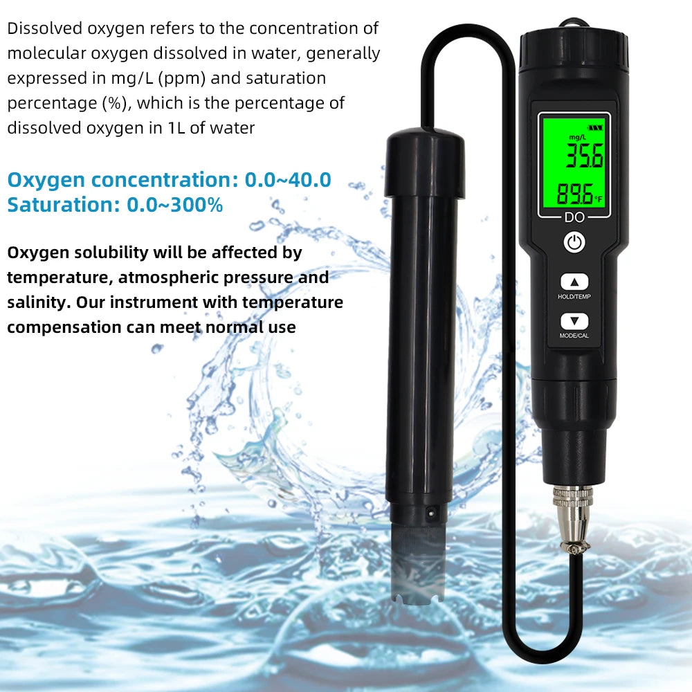 DO9100 Pen-Type Dissolved Oxygen Meter with Backlight, 0-40mg/L Oxygen Tester, ATC
