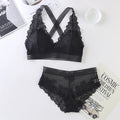 CowLost | deep-v-lace-bras-women-sexy-lingerie-set-nonwire-bra-low-waist-briefs-padded-underwear-female-floral-lace-bra-panties-set |9