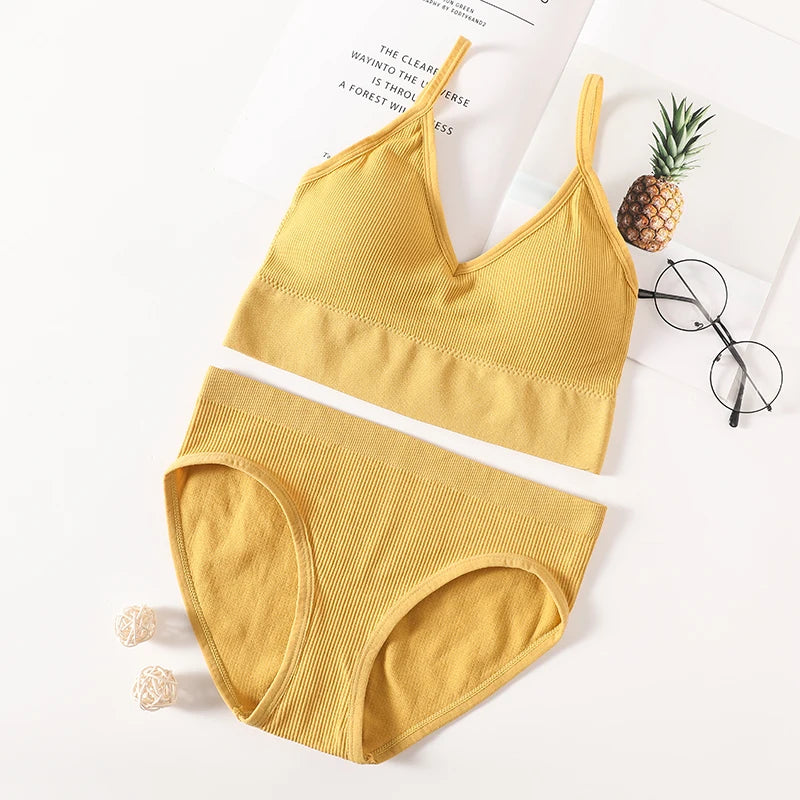 CowLost | product_id-women-seamless-push-up-bra-and-panties-set-low-back-bralette-crop-top-underwear |20