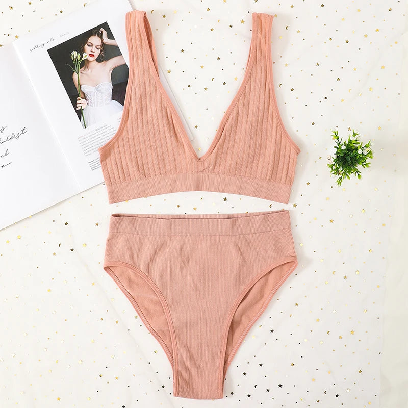 CowLost | product_id-seamless-wireless-push-up-bra-high-rise-panties-set-for-women-deep-v-lingerie |16