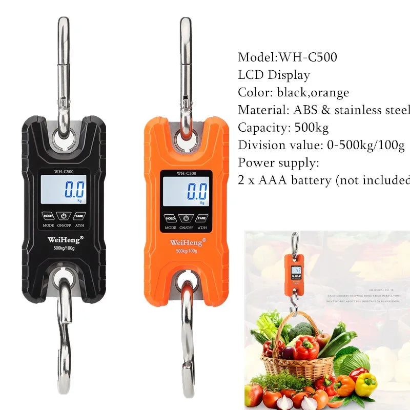 JUANJUAN Digital Crane Scale 300kg-500kg Heavy Duty Hanging Hook Portable Stainless Steel