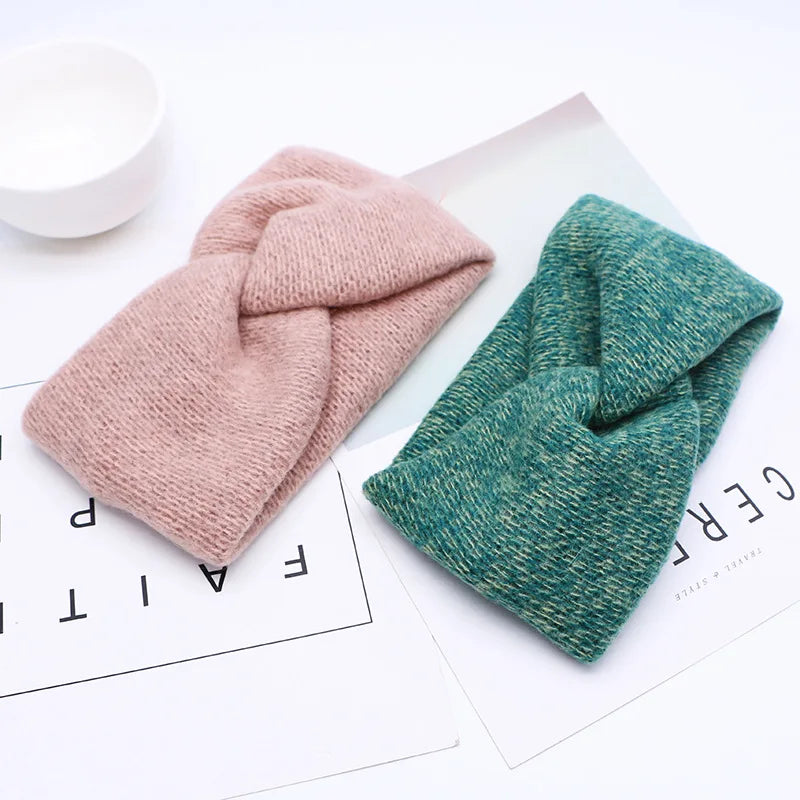 CowLost | women-knitting-cross-knot-woolen-warm-headbands |2