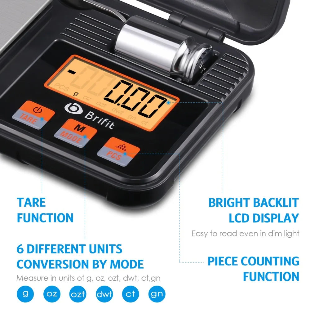 Amir 200g 0.01g Digital Mini Jewelry Pocket Scale Stainless Steel Portable