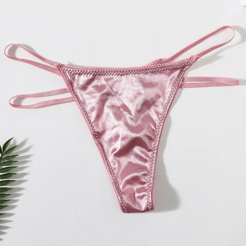 CowLost | product_id-2pcs-women-low-waist-satin-g-string-thongs-solid-color-sexy-panties |5