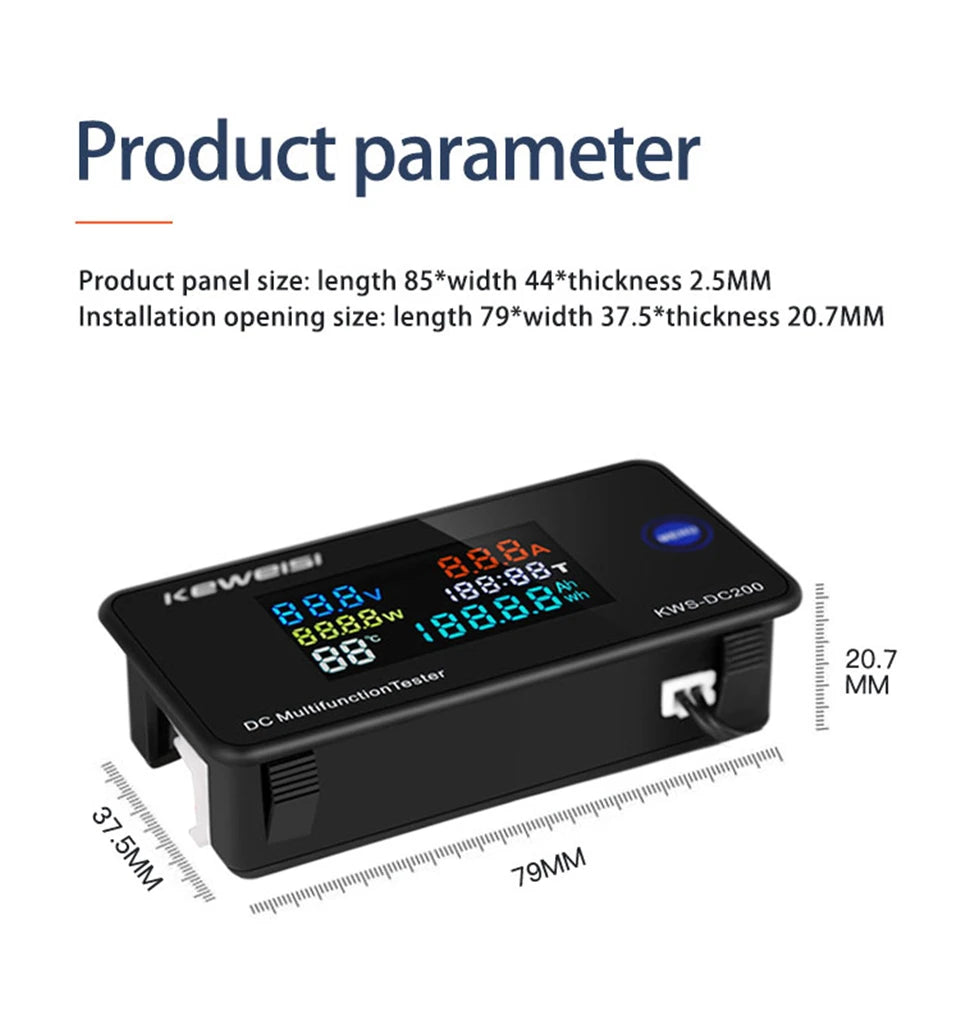 KWS DC-200 Digital Voltmeter Ammeter 0-200V 0-100A LED Wattmeter with Reset Function