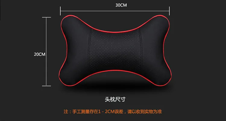 CowLost | coffee-product_id-universal-car-neck-pillow-pu-leather-headrest-cushion-black-red-easy-install-clean |7