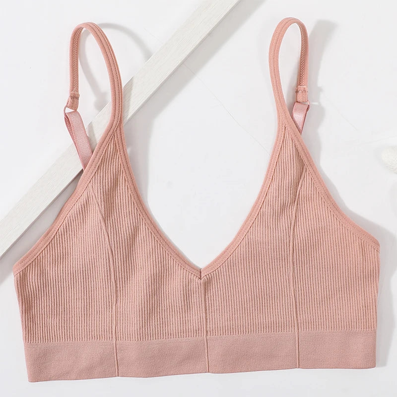 CowLost | product_id-seamless-ribbed-v-neck-wireless-tube-top-bralette-with-adjustable-straps-m-l |12