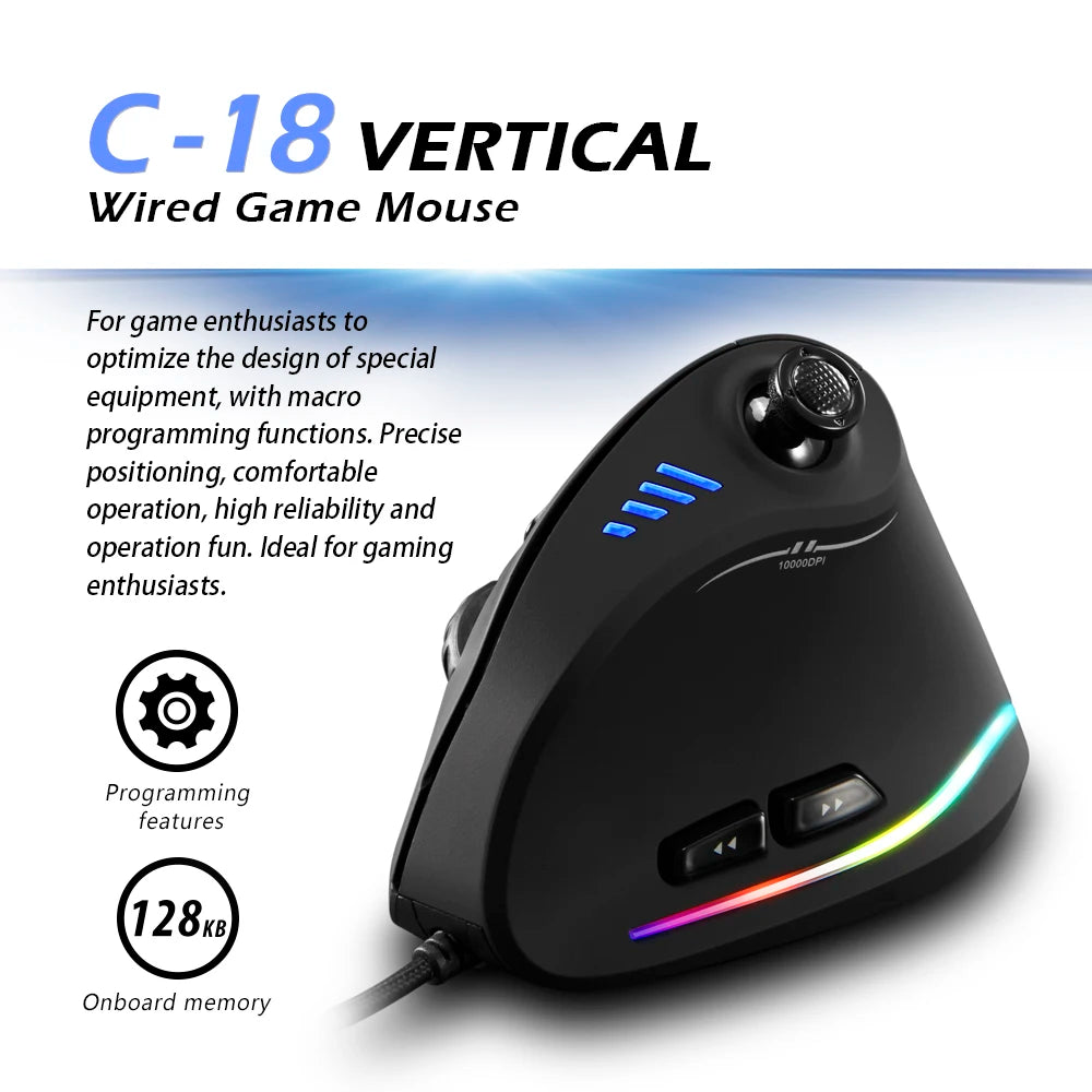 CowLost | zelotes-c-18-wired-gaming-mouse-11-programmable-buttons-10000dpi-laser-engine-rgb-light-belt-128kb-vertical-mouse-for-laptop-pc |2