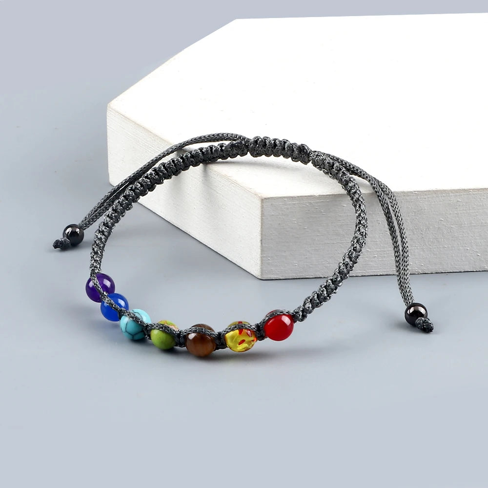 CowLost | badge-pass-holders-handmade-adjustable-7-chakra-natural-stone-beads-bracelet-6mm |33