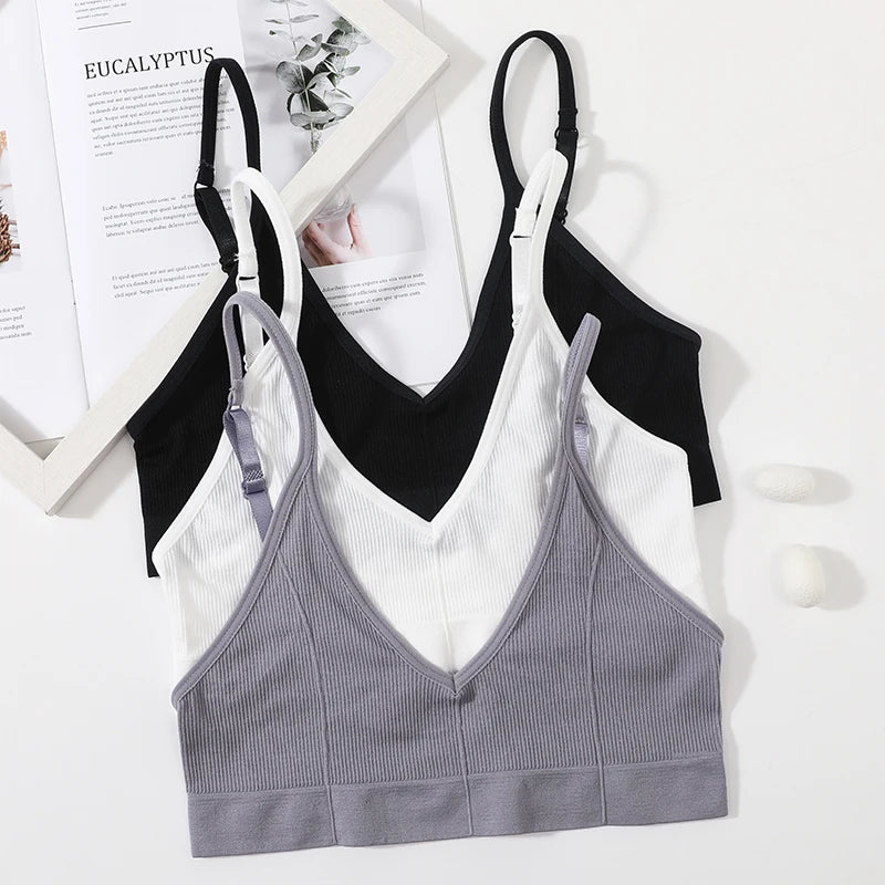 CowLost | product_id-seamless-ribbed-v-neck-wireless-tube-top-bralette-with-adjustable-straps-m-l |6