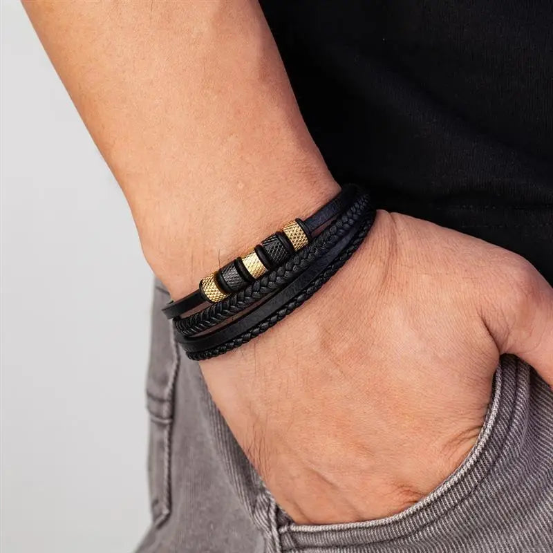 CowLost | fashion-volcanic-stone-beaded-mutilayer-leather-bracelet-for-men |23