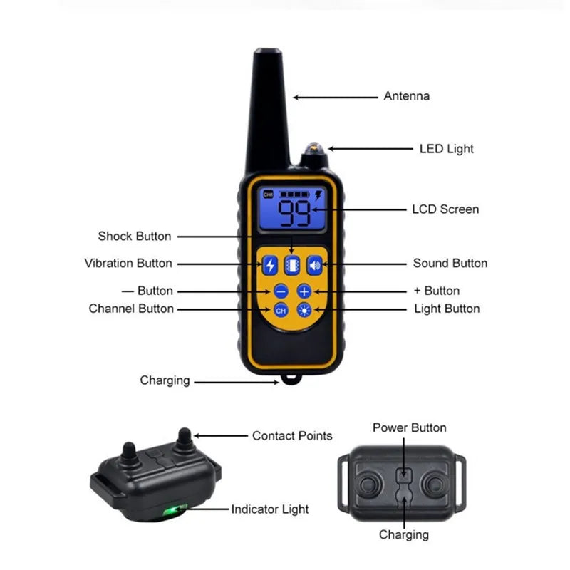 800m Waterproof Rechargeable Electric Dog Training Collar with Shock, Vibration & Sound