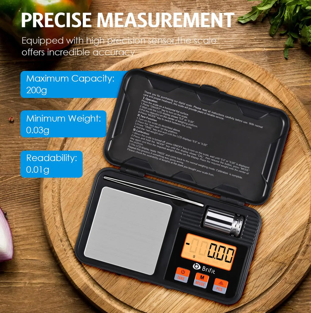Amir 200g 0.01g Digital Mini Jewelry Pocket Scale Stainless Steel Portable