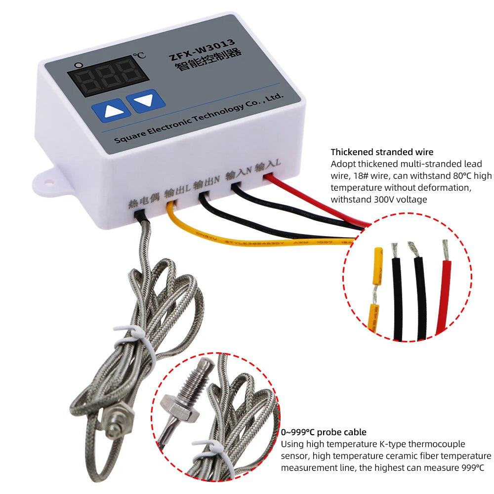 ZFX-W3013 Waterproof High Temperature Controller with K-Type Thermocouple Sensor AC 220V