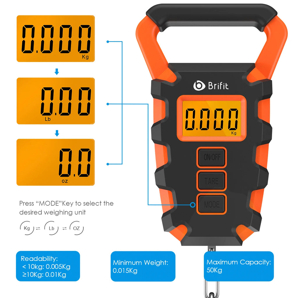 50KG Digital Portable Hanging Fishing & Luggage Scale with Ruler for Home Kitchen
