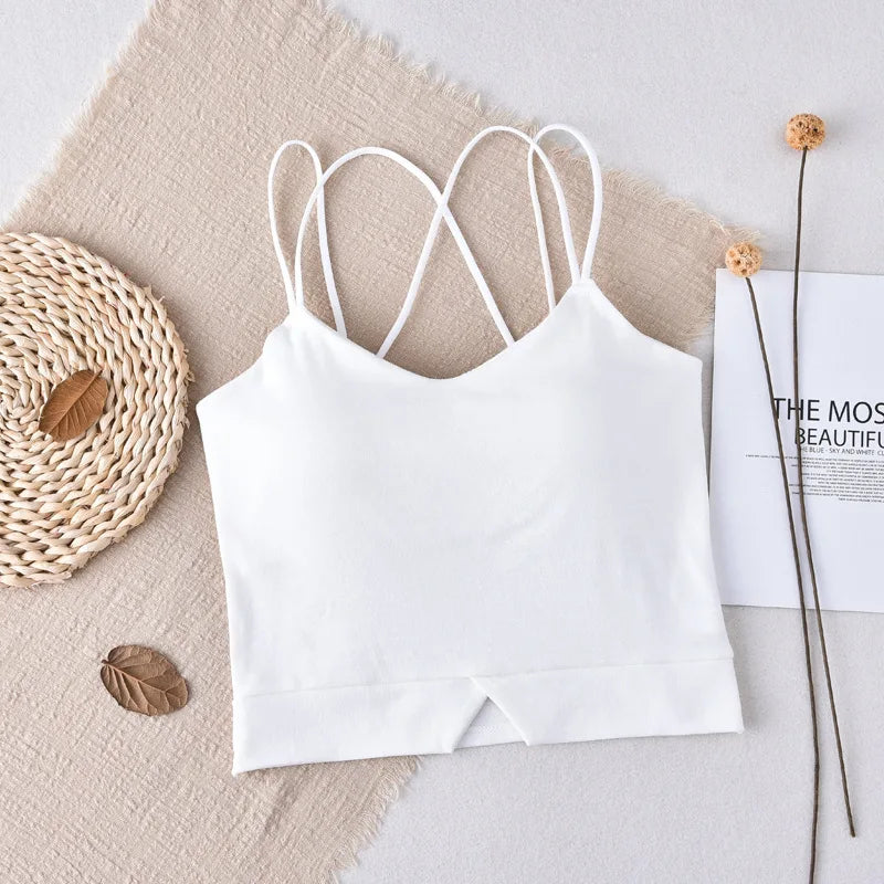 CowLost | product_id-women-s-solid-color-cross-strap-padded-crop-top-with-removable-pads |3