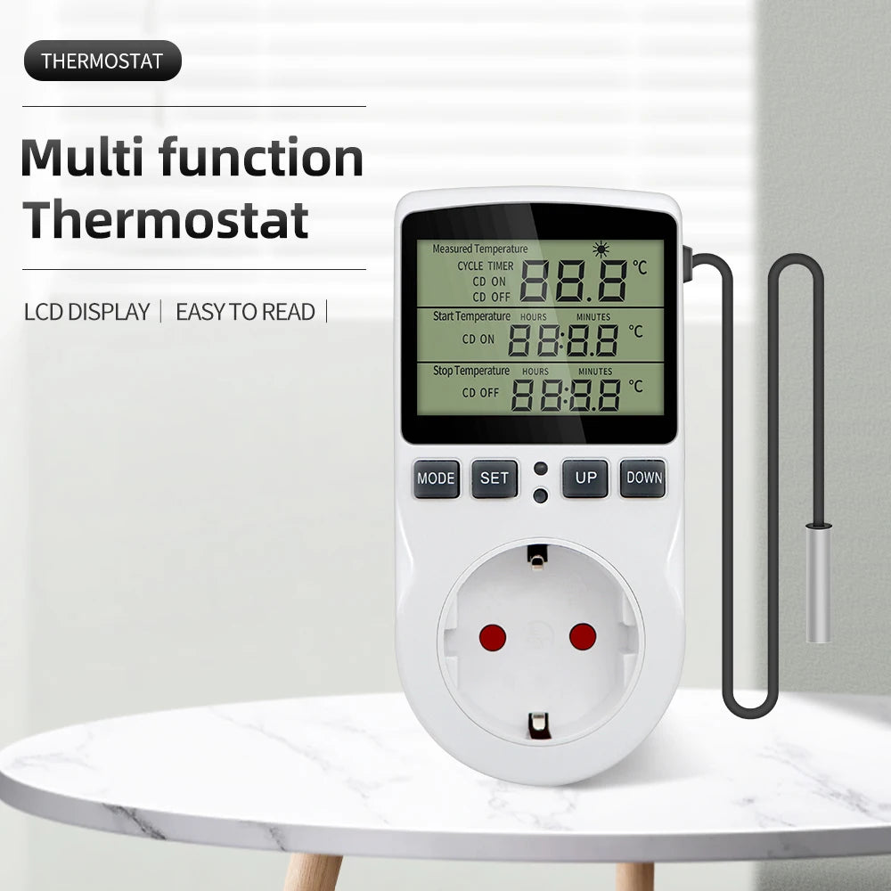 Digital Timer Socket 220V Thermostat Temperature Controller with Sensor for Cooling and Heating