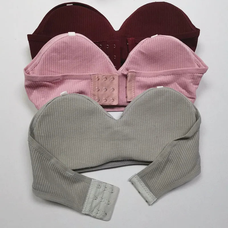 CowLost | strapless-bra-tube-top-women-crop-top-non-wire-invisible-bra-3-4-cup-underwear-sexy-lingerie-cotton-bandeau-bra-removable-pads |20