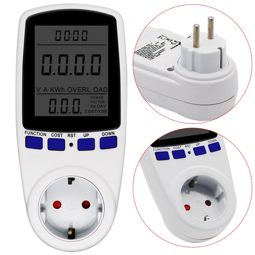 Digital LCD Power Meter Wattmeter Socket 220V AC EU Energy Measuring Outlet with Overload Protection and 7 Display Modes