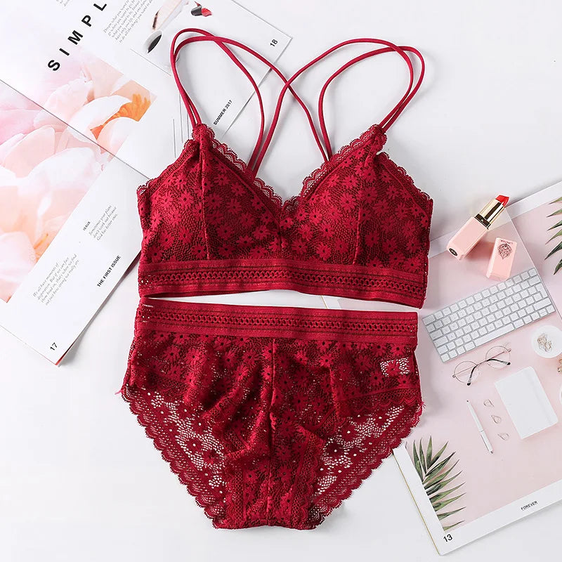 CowLost | product_id-wireless-lace-push-up-bra-brief-set-for-women-backless-solid-color-lingerie |3
