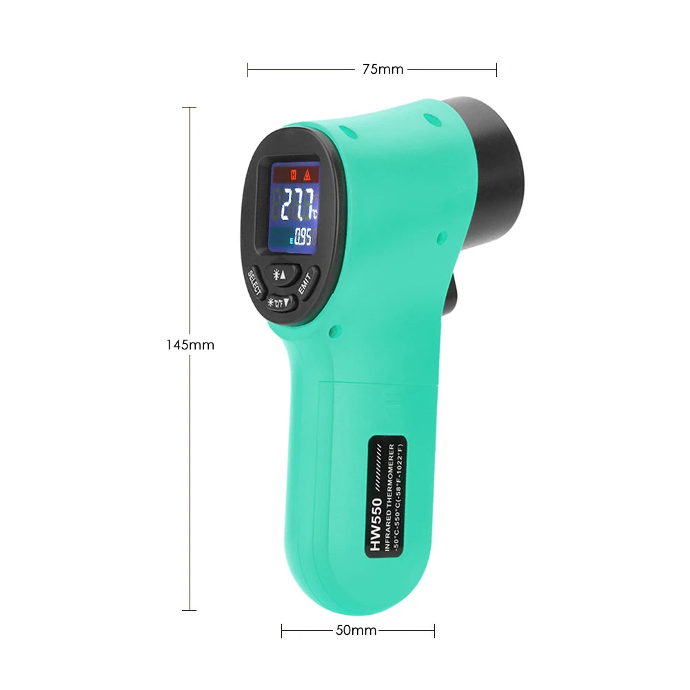 HW550 Non-Contact Infrared Thermometer -50~550°C (-58~1022°F) Industrial Laser Pyrometer Temperature Gun