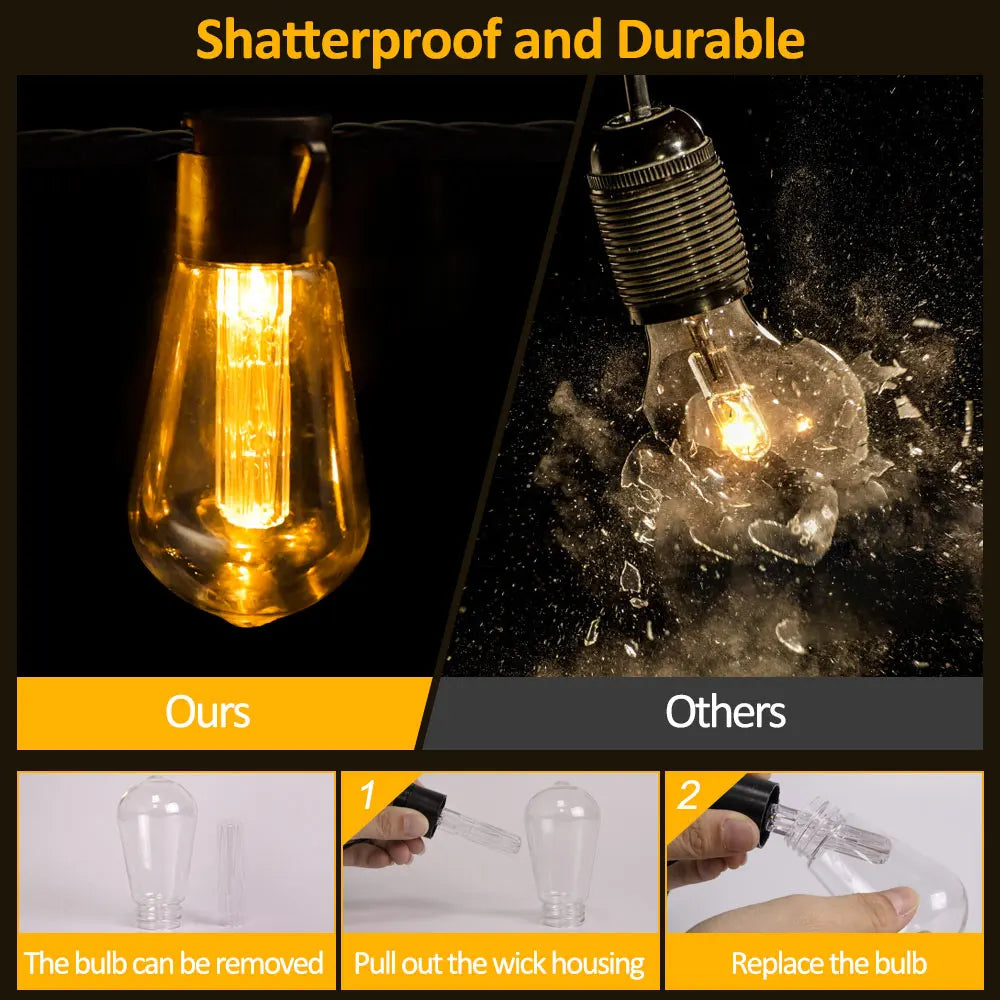 32FT S14 Solar Waterproof Outdoor String Lights with Remote, 8 Modes, Shatterproof Bulbs, High Brightness
