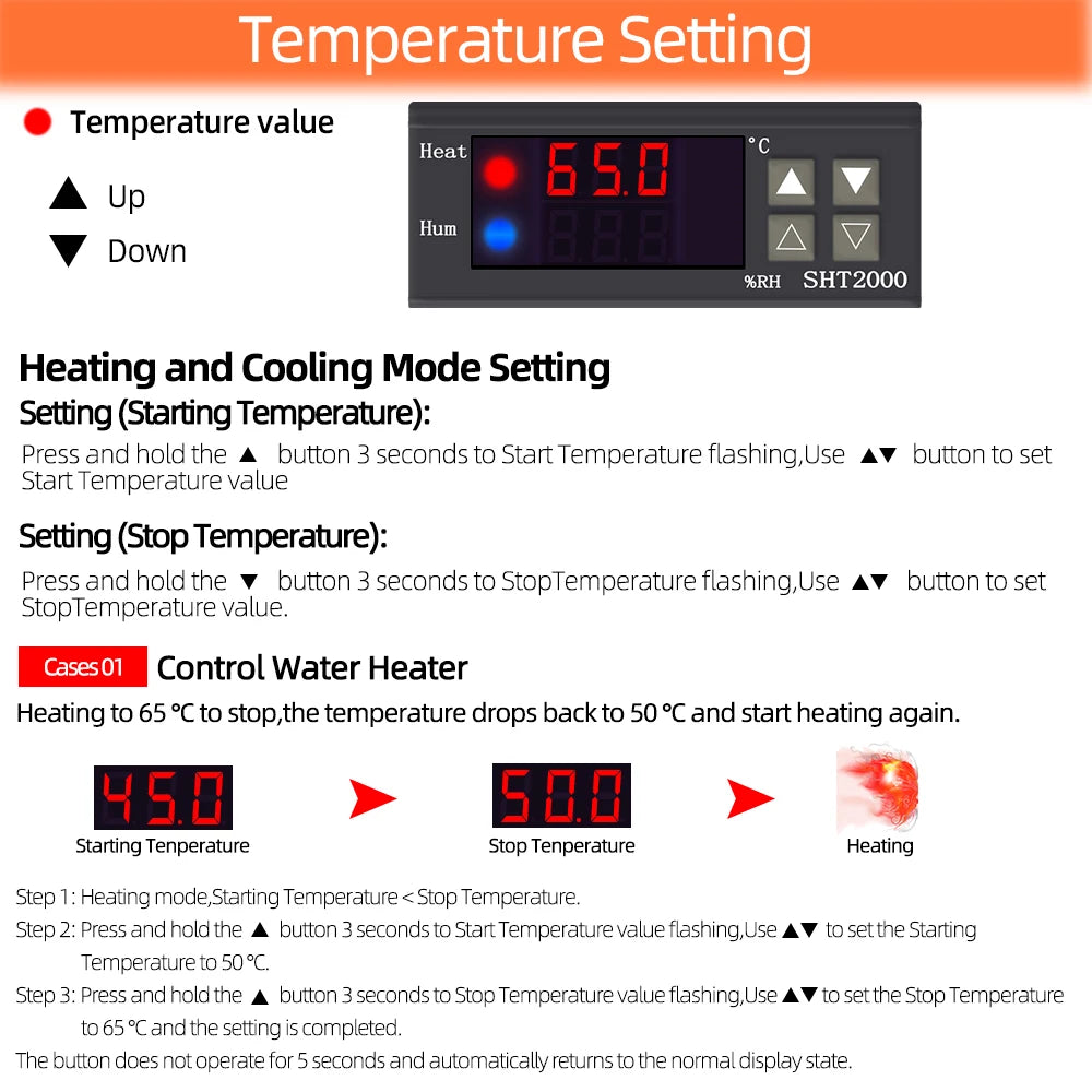 SHT2000 Temperature Humidity Controller DC 12V 24V AC 220V Thermostat Hygrometer for Home Fridge Incubator