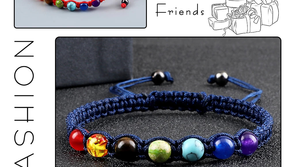 CowLost | badge-pass-holders-handmade-adjustable-7-chakra-natural-stone-beads-bracelet-6mm |13