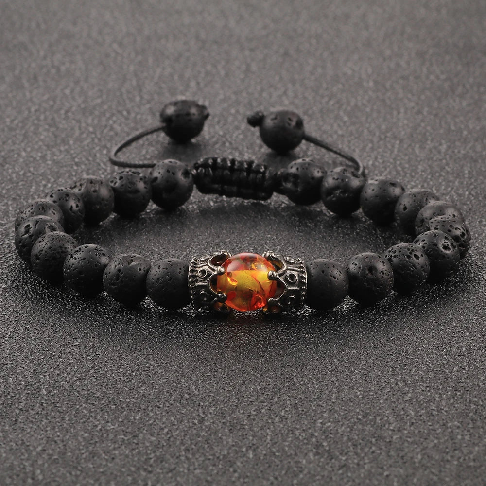 CowLost | badge-pass-holders-mens-natural-volcanic-rock-7-chakra-healing-bracelet |6