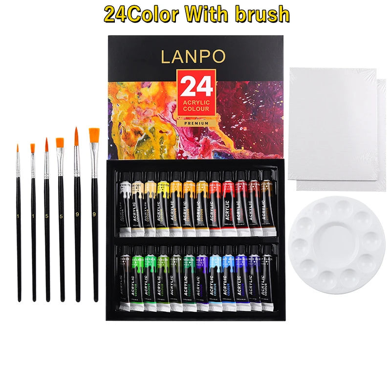 CowLost | drawing-painting-paper-product_id-acrylic-paint-set-12-24-colors-12ml-tubes-with-professional-brush-for-canvas-glass-paper-diy-wall-painting |22