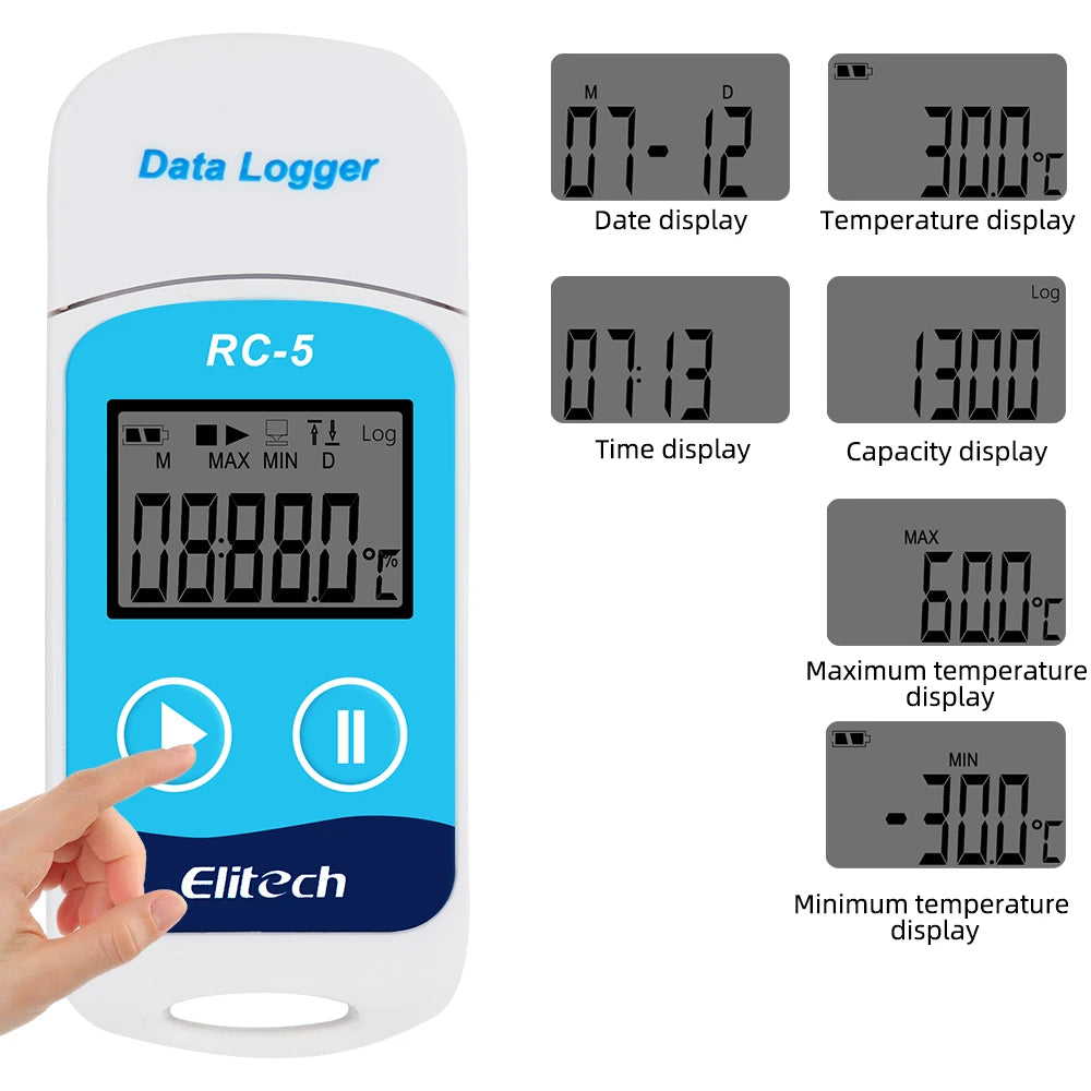 RC-5 USB Temperature Data Logger 32000 Readings High-Precision Recorder