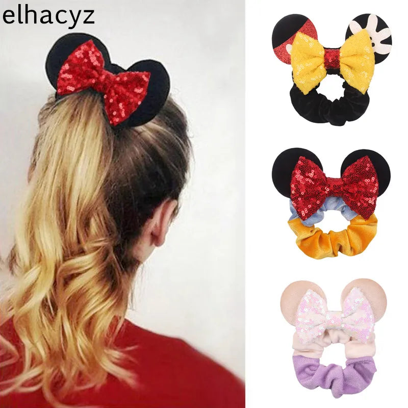 CowLost | mouse-ears-sequins-bow-women-velvet-scrunchies |7