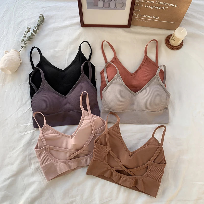 CowLost | women-tube-top-seamless-bra-crop-top-solid-color-sports-sexy-lingerie-active-bra-tops-underwear-with-removable-pads |5