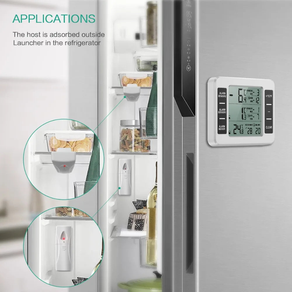 Digital Wireless Fridge and Freezer Thermometer with 2 Indoor Sensors