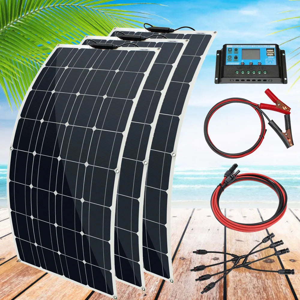 12v100w 200w 300w high efficiency Monocrystalline Solar Cell flexible solar panel kit for 12 volt battery camping