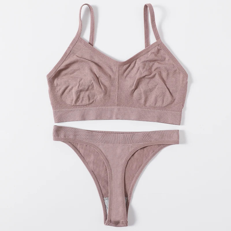 CowLost | product_id-women-seamless-wire-free-ribbed-high-leg-unlined-bralette-panties-set |3