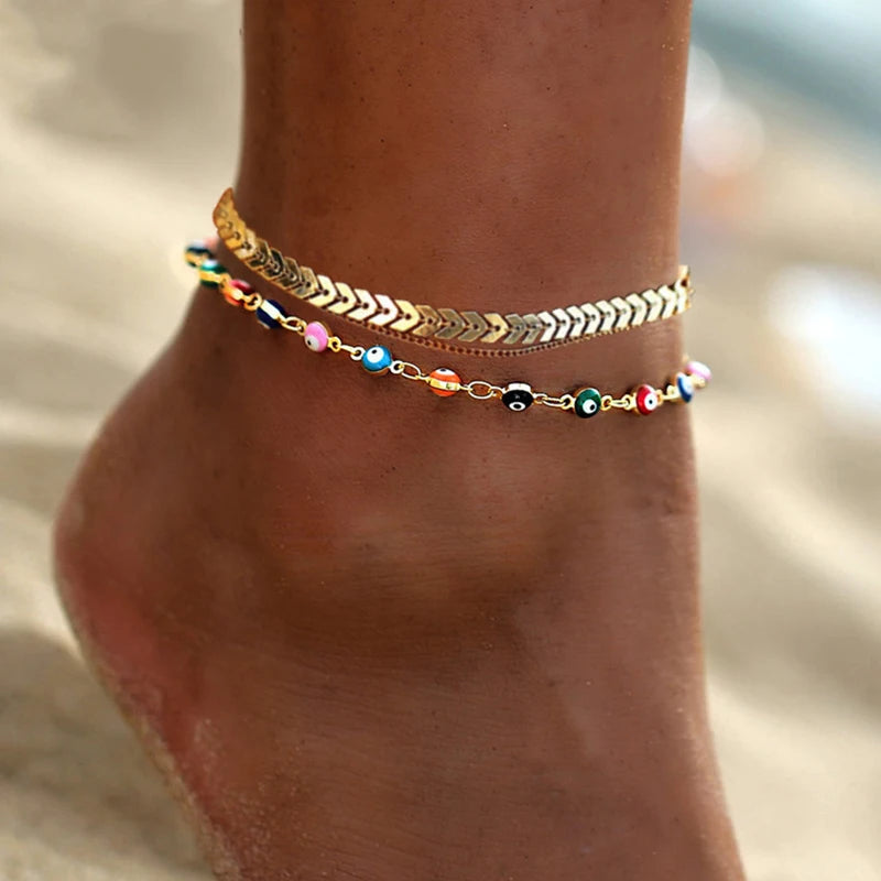 CowLost | bohemian-colorful-turkish-eyes-anklets-for-women-butterfly-flower-zircon-shell-cat-ankle-bracelet-summer-beach-foot-leg-jewelry-1 |9