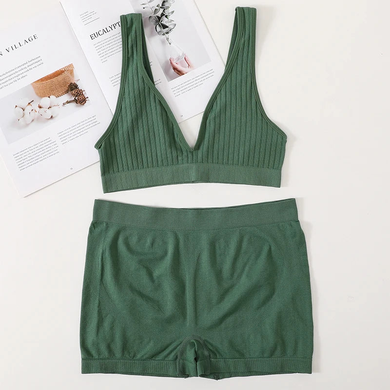 CowLost | product_id-women-s-seamless-v-neck-push-up-sports-bra-high-rise-panties-set |4