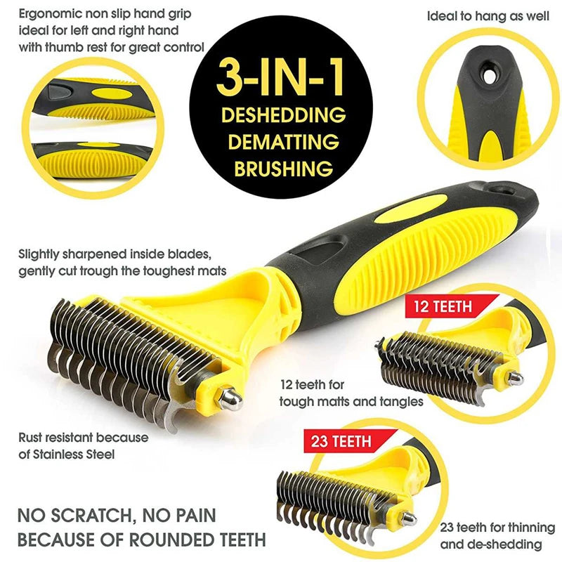 CowLost | pet-beds-pets-stainless-steel-two-sided-grooming-brush-for-shedding-and-dematting |10