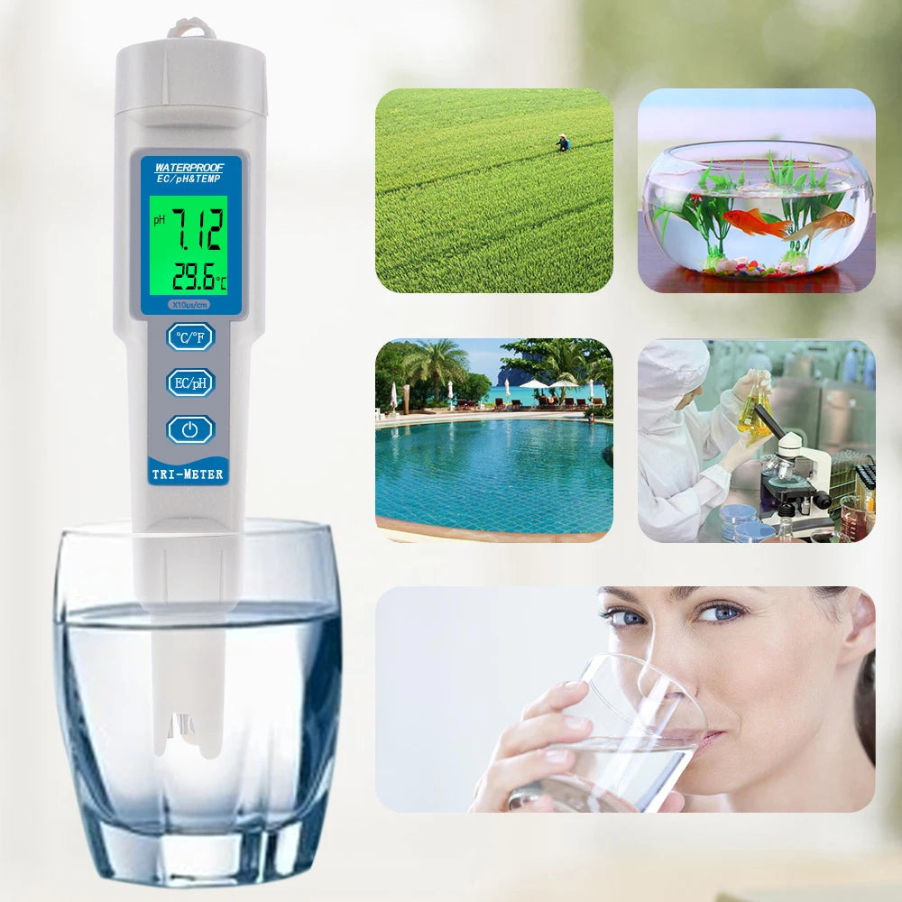 3-in-1 Waterproof Digital PH EC Temp Meter 0.01 with Auto Temperature Compensation for Aquarium