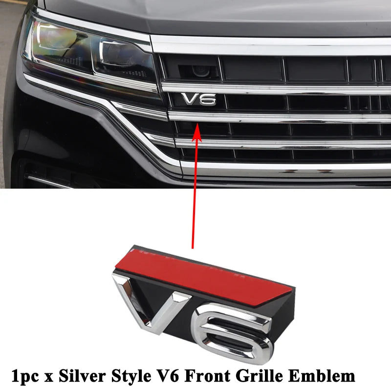 1pc ABS Car Front Grille V6 Emblem Grill Decoration Sticker Accessories for VW Atlas Teramont Touareg 2019 2020 2021 2022 2023