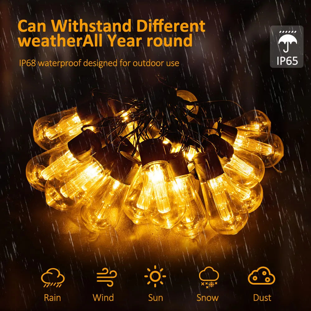 32FT S14 Solar Waterproof Outdoor String Lights with Remote, 8 Modes, Shatterproof Bulbs, High Brightness