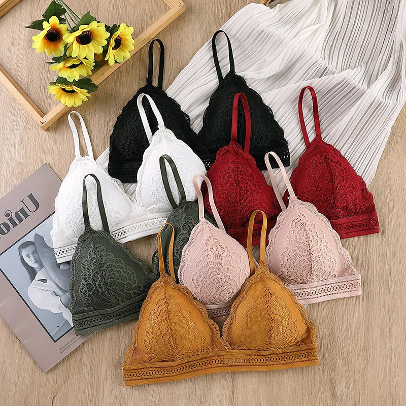 CowLost | product_id-women-s-lace-v-neck-triangle-cup-bralette-with-adjustable-padded-straps-solid-color |6