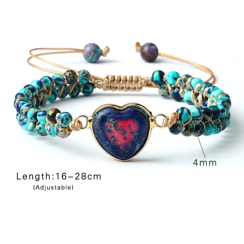 CowLost | badge-pass-holders-natural-stone-heart-shape-charm-bracelet-unisex-adjustable |6